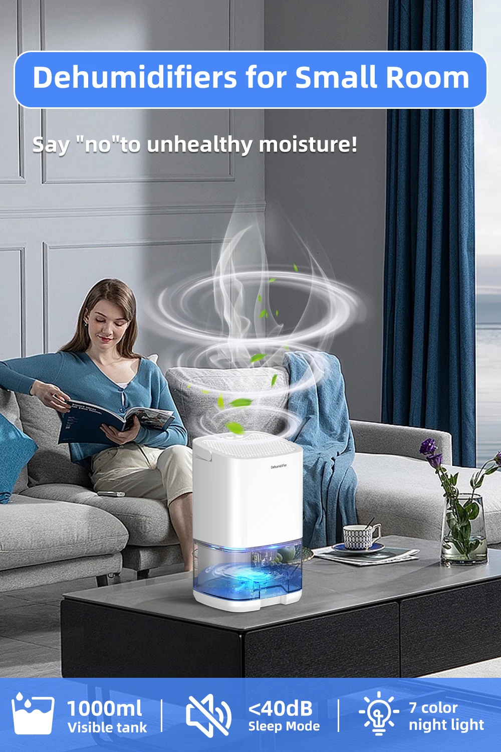 1 Stück 1000 ml tragbarer Luftentfeuchter für Heimbüro und Wohnmobile beseitigt feuchte Schimmel und Feuchtigkeit, einfach zu bedienen und energieeffizient – Detail 7