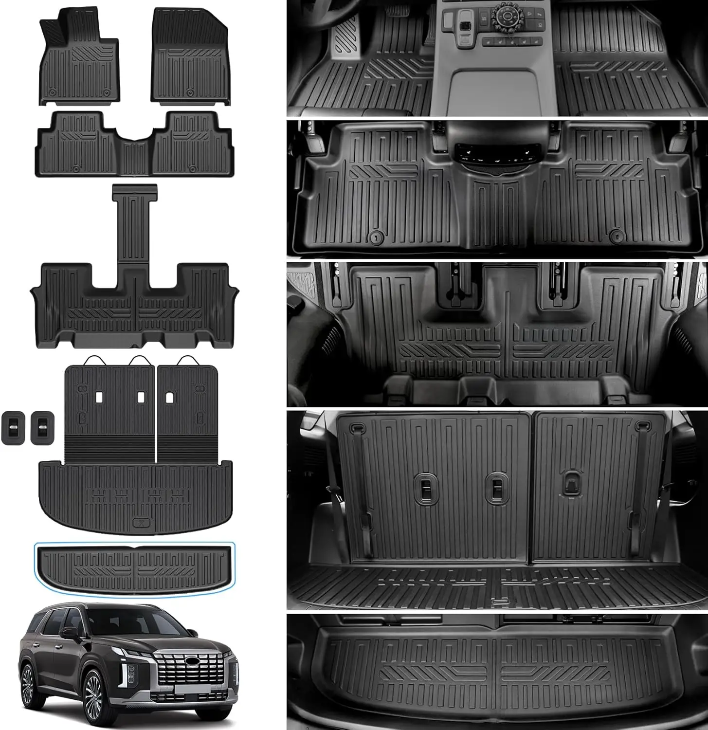 

Floor Mats for 2020-2025 Hyundai Palisade 7/8 Passenger, Trunk Mat with Seat Back Cover and Lower Cargo Mat All Weather Interior