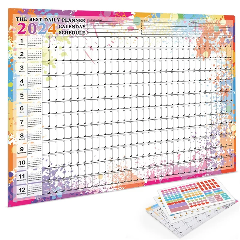 3PCS Calendar 2024 365 Day Poster Calendar Collapsible For School Home Office 29.2X20.7Inch