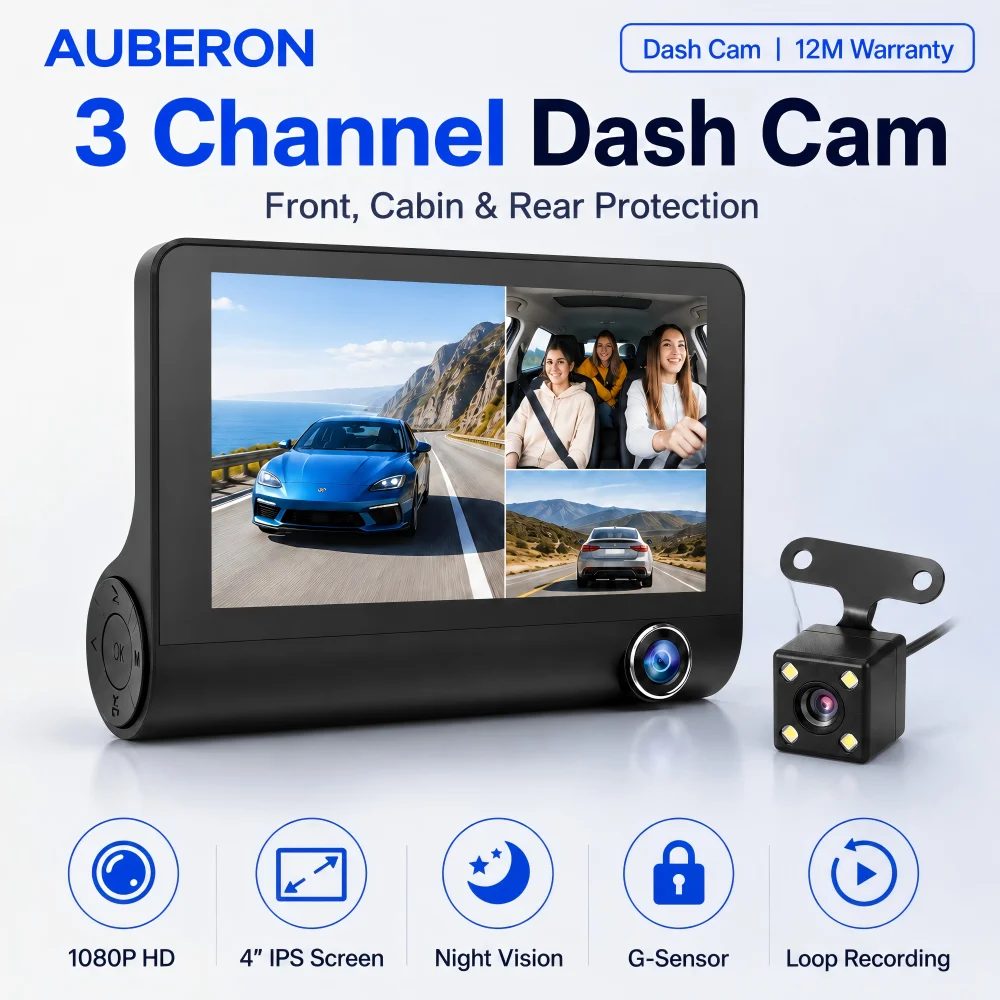 4inch Dash Cam 1080P Driving Recorder HD 1080P Front Inside Rear View Infrared Night Vision Car Charge Reversing Camera