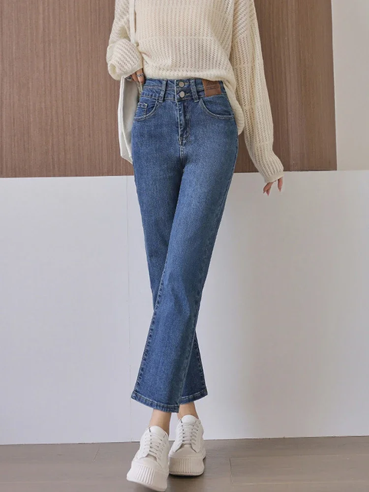 Small Straight Jeans Women's 2024 Autumn Winter New High Waist Pants Japanese Mom Jeans Curvy Stretch Y2k Pants Korea Dongdaemun