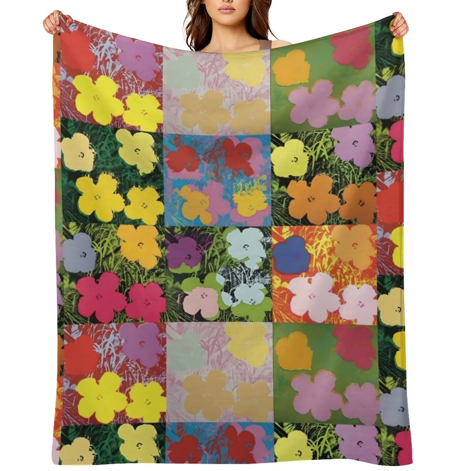 

Flowerhol Warhol Prints Flowers 2 Pink, Yellow and Orange Throw Blanket Sofa Throw Plaid Summer Blankets