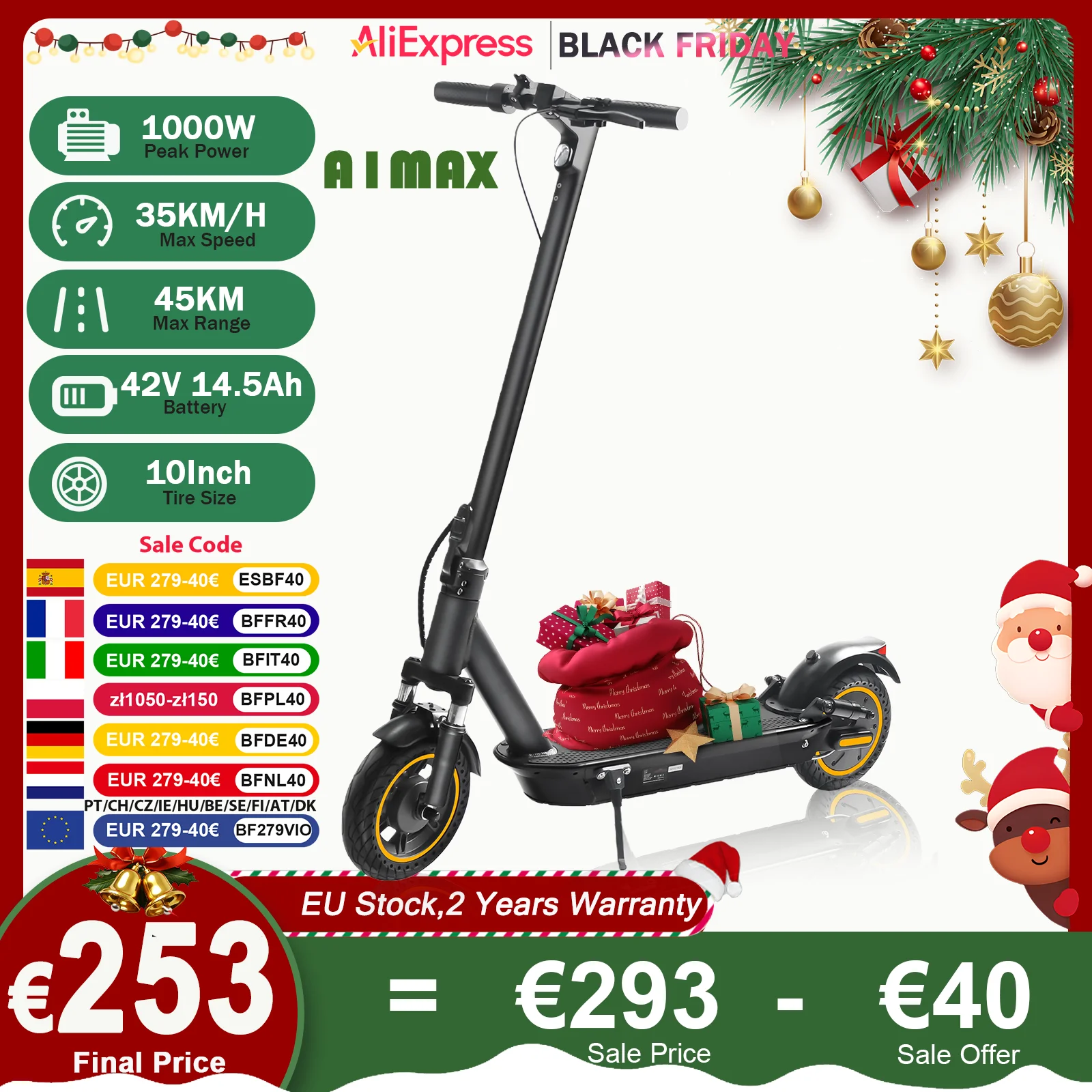 AOVOPRO TX01 Scooter électrique 500W moteur puissant 35 KM/H 45KM 42V14.5AH 10 pouces pneu pneumatique intelligent pliable A1MAX EScooter