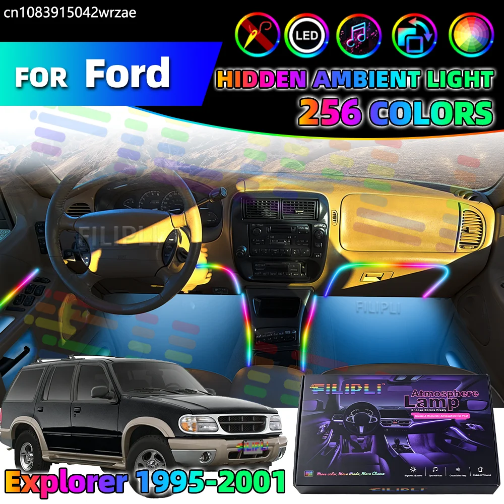 

10 in 1 For Ford Explorer 1995-2001 Years Car Interior Ambient Lights Strips Breathing Lighting Kit App Control Auto LED strips
