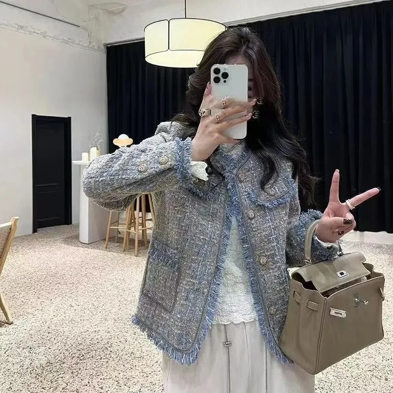 Spring Autumn Winter Jacket 2026 New Women Coat Small Fragrant Style Edge Tassel Jacket Fashion Short Round Neck Casual Top