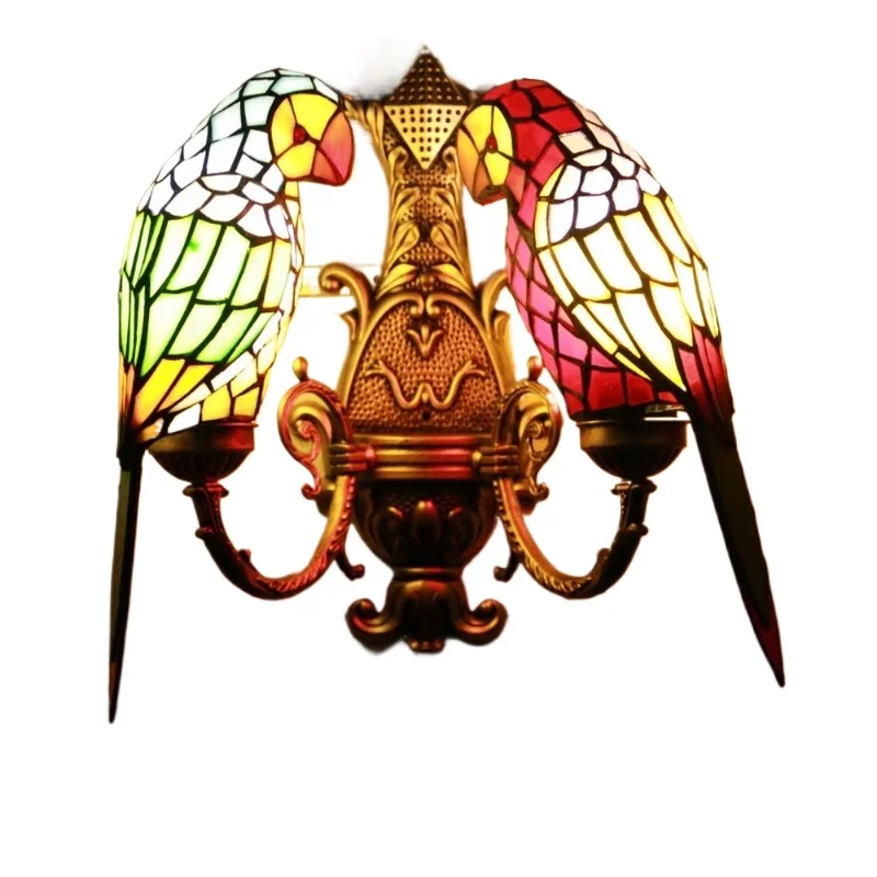 Candeeiro de parede papagaio com abajur vitral varanda quarto candeeiro de parede pássaro