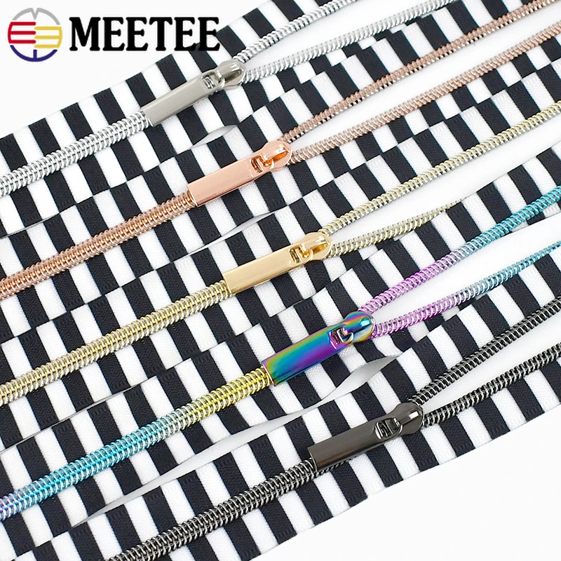 1/2/5/10M Meetee 5# Stripe Nylon Zipper Tapes With Sliders Bag Clothes Garment Decor Zips Repair Kit DIY Sewing Accessories