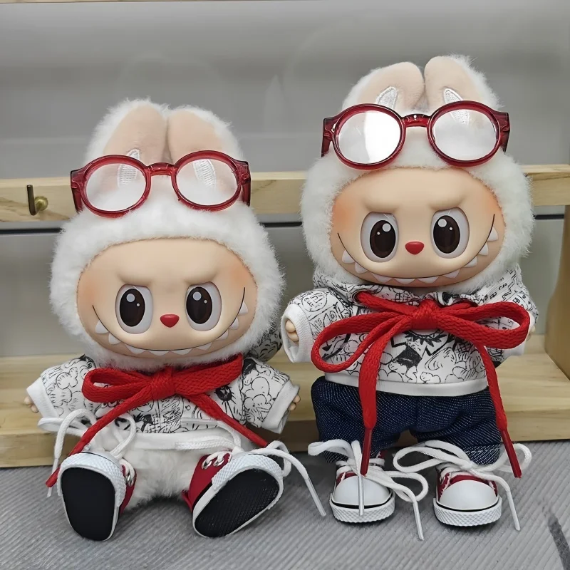 2025 新着ホット Labubu 人形服 Labubu3.0 17 センチメートルペンダント座っているパーティーバケット帽子赤いキャンバスの靴なし人形のみの服