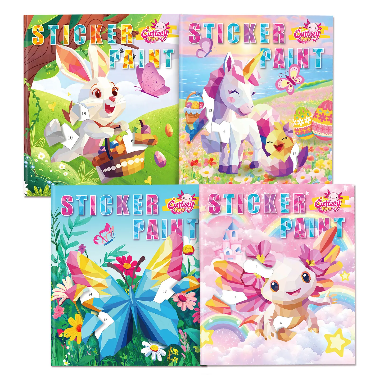 

4PCS Sticker Paint Books for Kids 3-10 Kids Cognition Puzzle Busy Book Salamander Unicorn Sticker by Numbers Kids Gifts