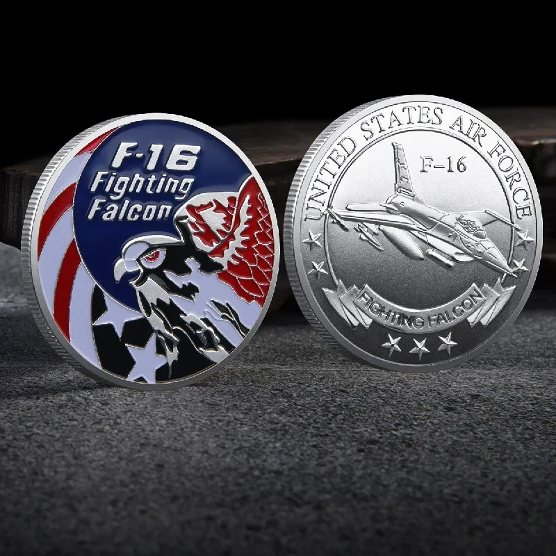 F-16 Falcon Fighter US Military Challenge Coin Paint Colorful Commemorative Coin Craft Emblem