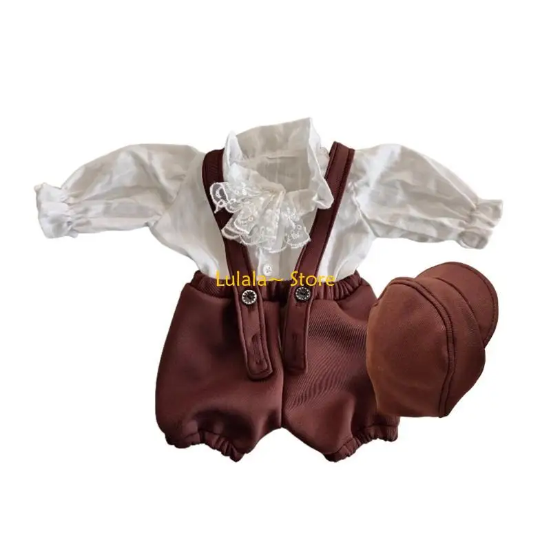 Y4QA Infant Photography Vintage Shirt Shorts Hat Set Monthly Boys Clothes Baby Outfit