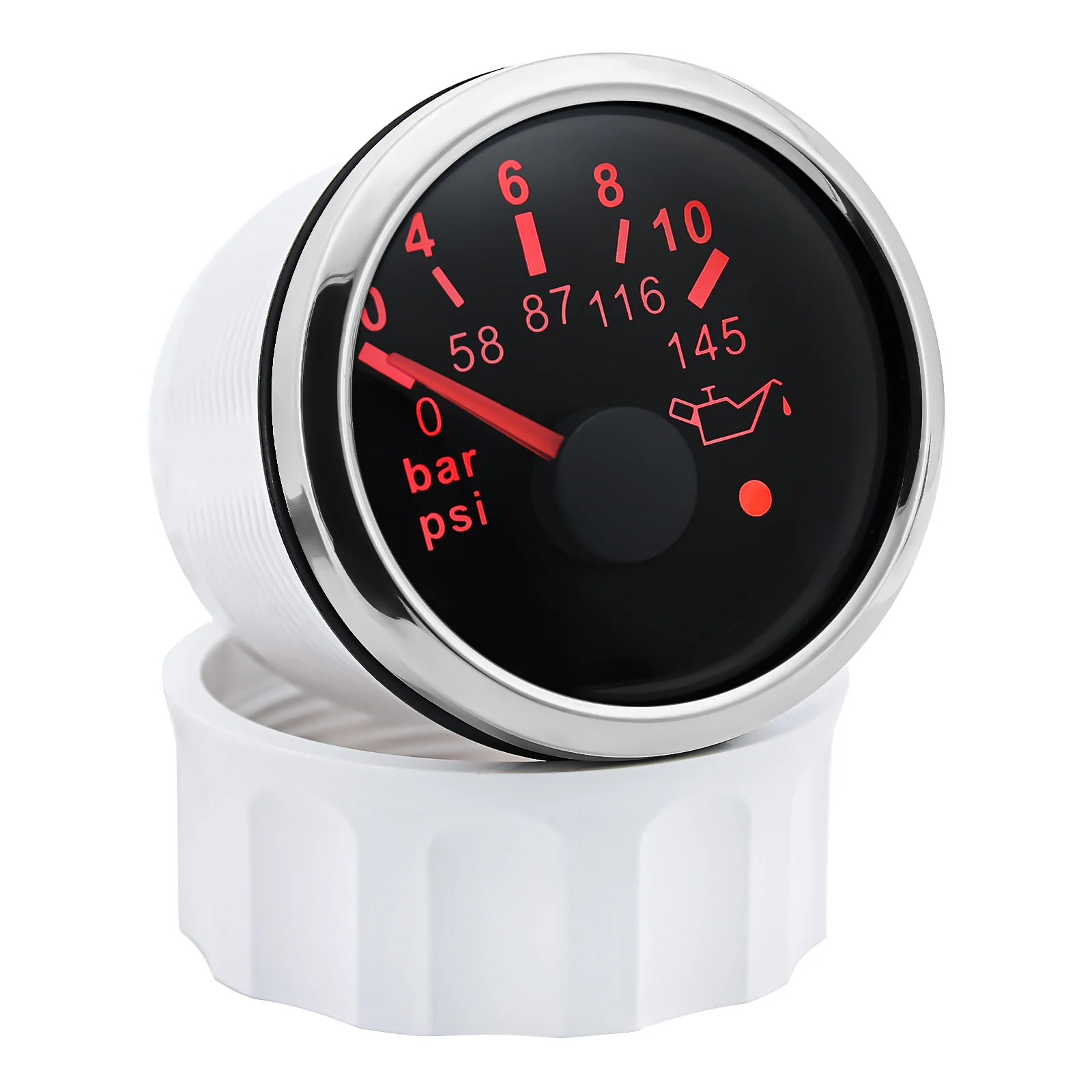 0-10 Bar Oil Pressure Gauge+Sensor 1/8NPT Oil Press Meter with Alarm Light Red Backlight Auto Car 2