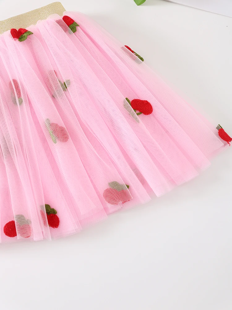 2-8years Baby Girls Fashionable Strawberry Tulle Fabric embroidery Mesh Fabric Wedding Fabric for  Girl Tulle tutu Skirt