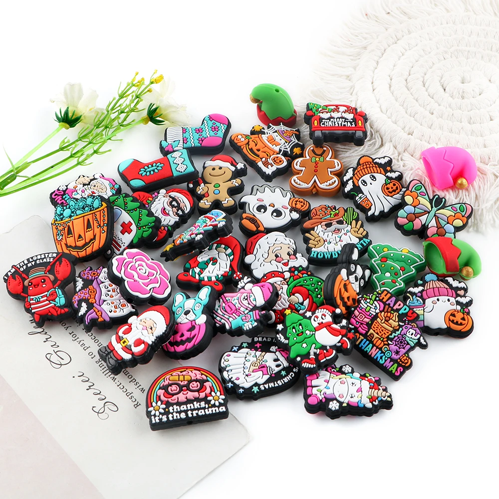 5 stücke Schöne Weihnachten Serie Silikon Fokus Perlen Für Schmuck DIY Halskette Armband Schlüsselbund Vorhang Seil Anhänger Zubehör
