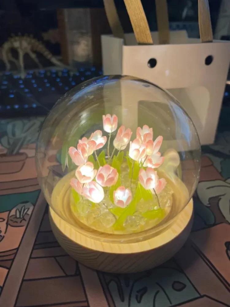 Simulation Tulip DIY Bedside Lights Handmade Material Flower LED Night Light Battery Operated Table Lamp Bedroom Decoration