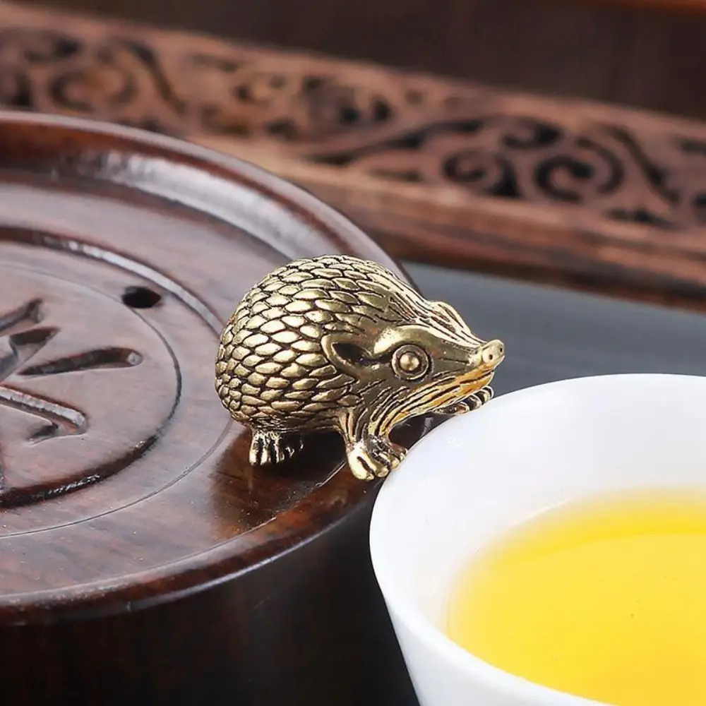 Solid Brass Copper Hedgehog Small Ornaments Vivid Animal Sculpture Tea Pet Home Decor