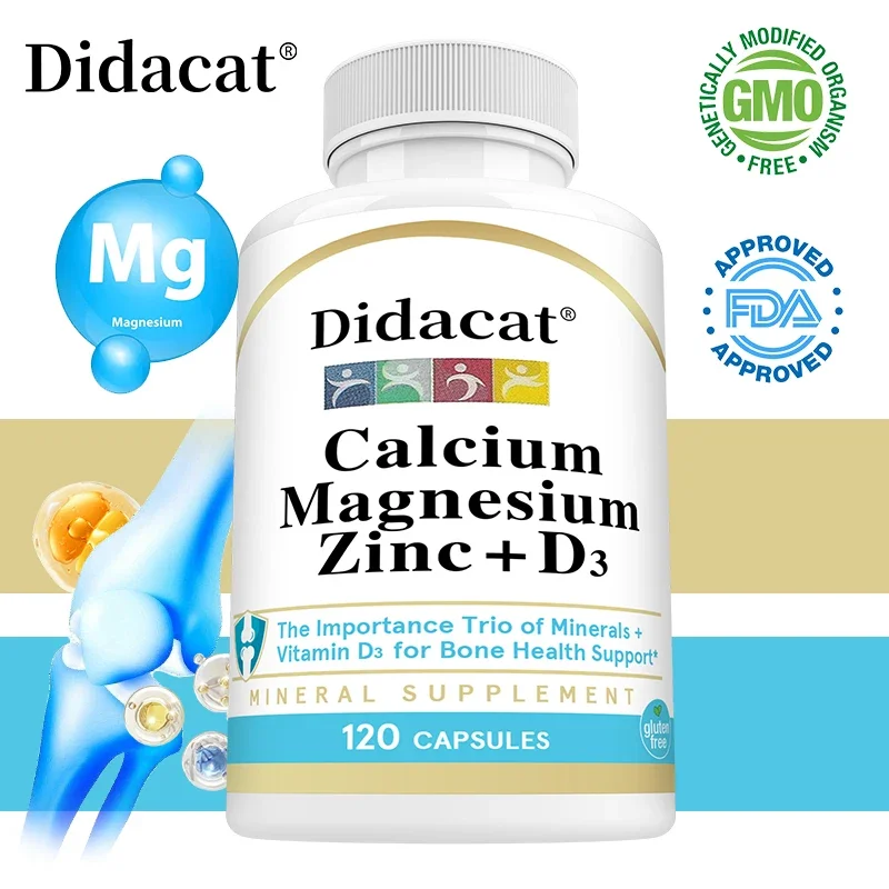 

Didacat Calcium Magnesium Zinc D3 120 Capsules, Helps Mood, Sleep, Bone Health, Immunity