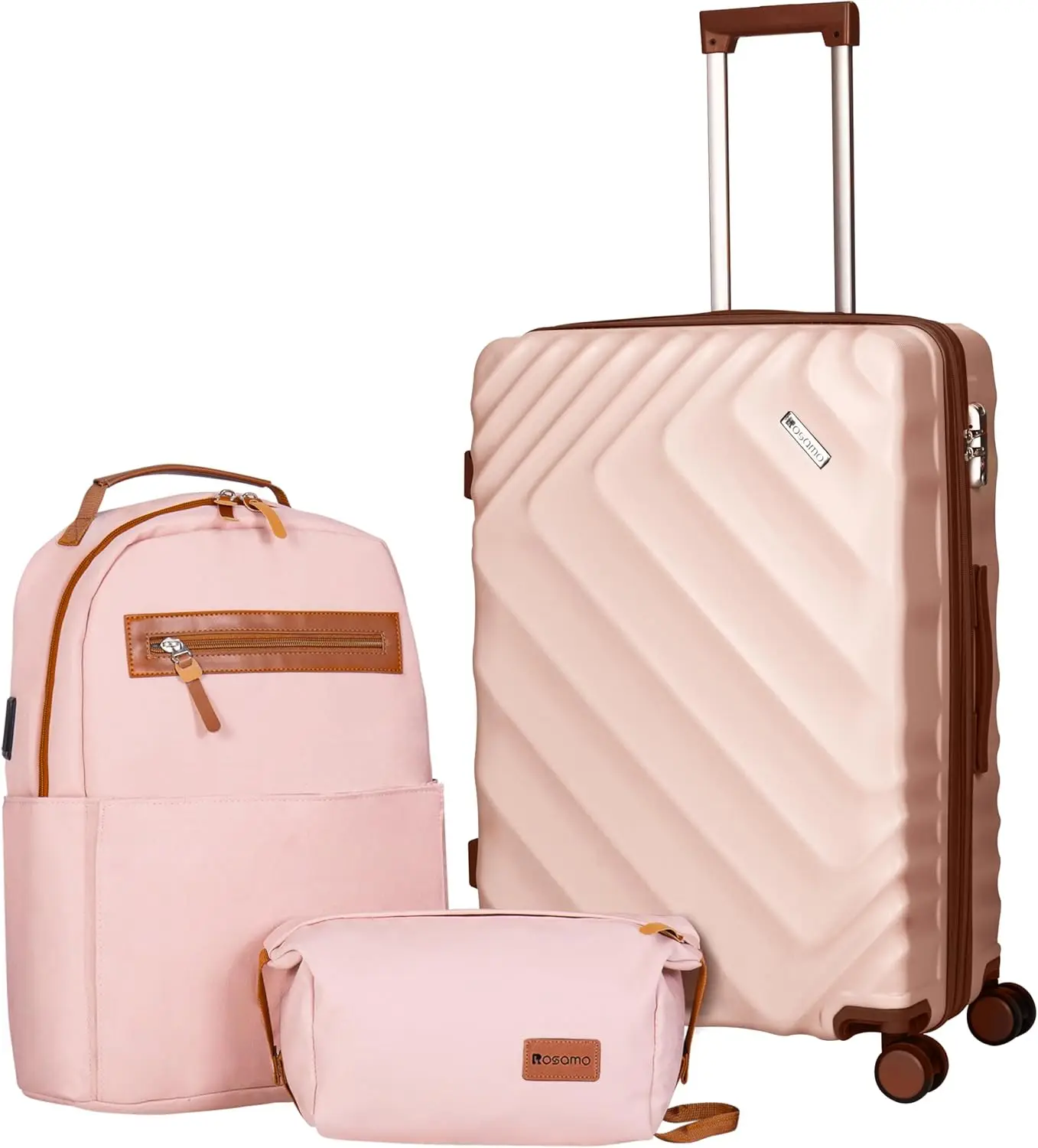 

3 Piece Expandable Luggage Set with Spinner Wheels, TSA Lock, Airline Approved Carry-On in Pink - ABS Hard Case