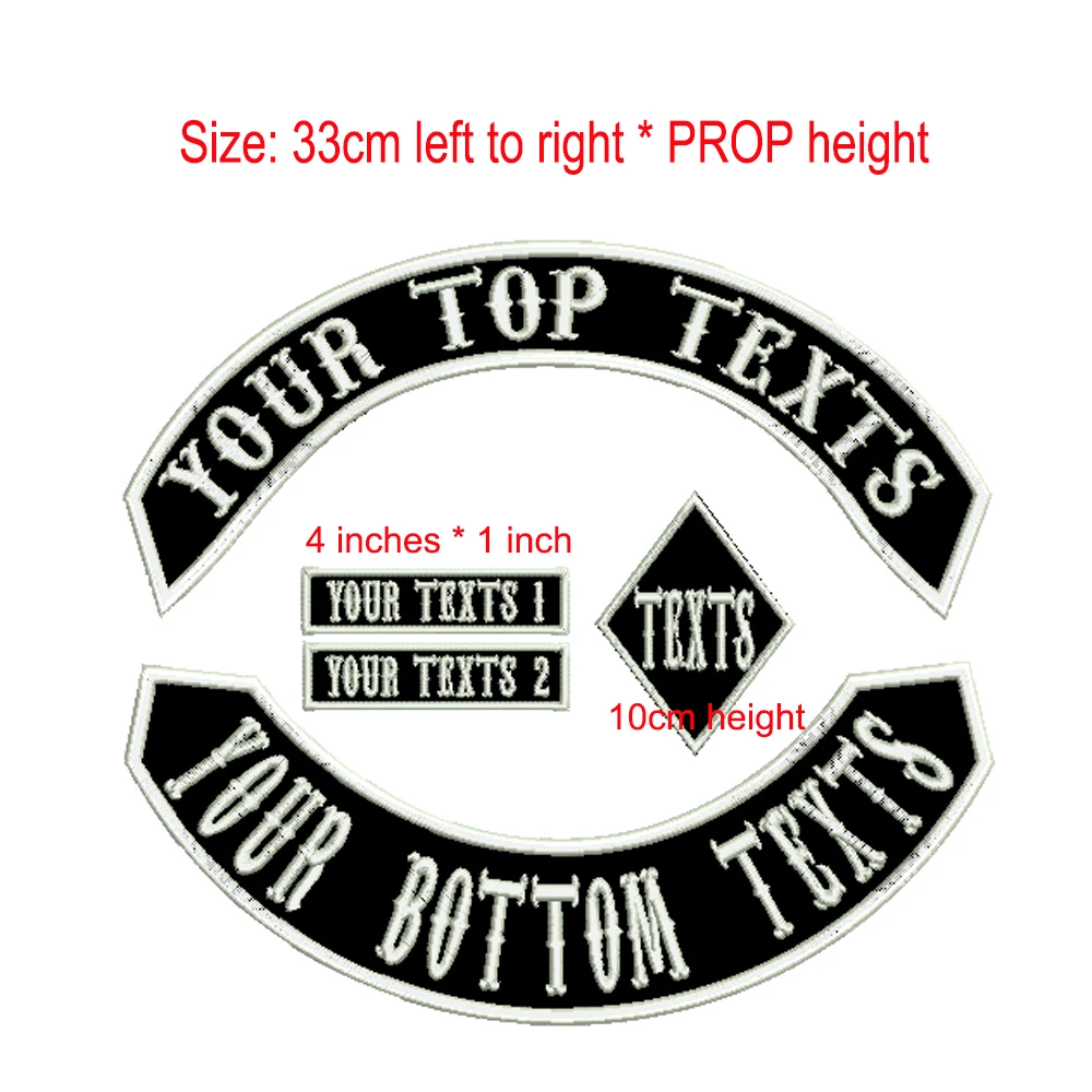 Ein Satz oben und unten mit Namen und MC-Stickerei, 33 cm lang, zum Aufbügeln, zum Aufnähen/Motorrad/kompletter Rücken/Zählen Sie uns, was mit Texten brauchen (5 Stück)