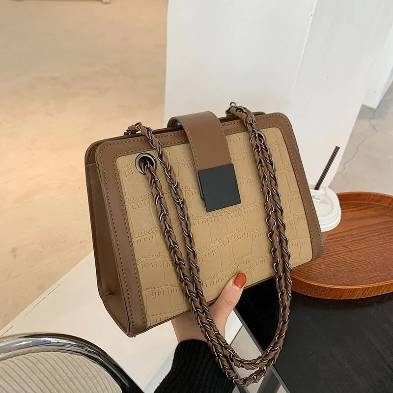 Vintage Matte Texture Handbag Women 2024 New Fashion Stone Pattern Chain One shoulder Bag Famale Crossbody Small Square Hand Bag