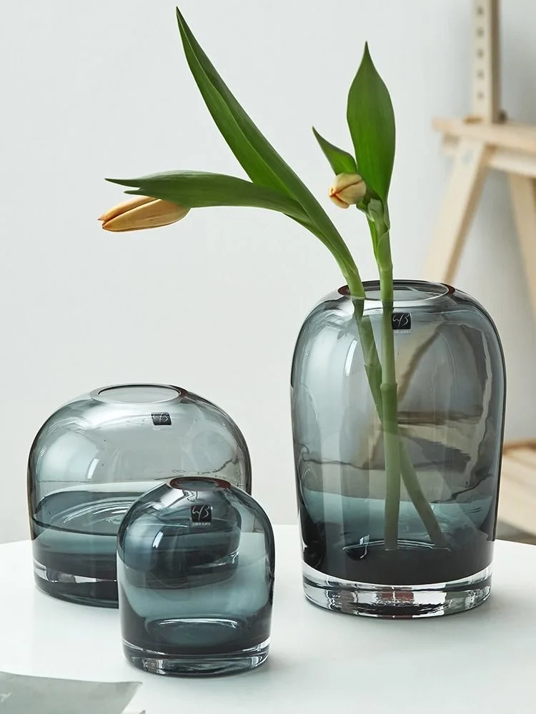 Nordic Transparent Blue Hydroponic Glass Vase Decoration Living Room Flower Arrangement Accessories Simple Countertop Vase