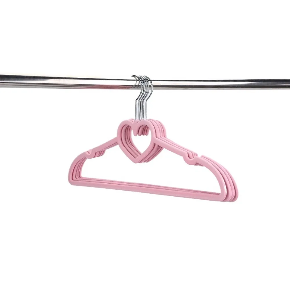 10PCS Clothes Velvet Hanger Durable Hanger ABS Heart Pattern Coat Hanger for Adult Children Clothing Hanging Supplies (Pink)