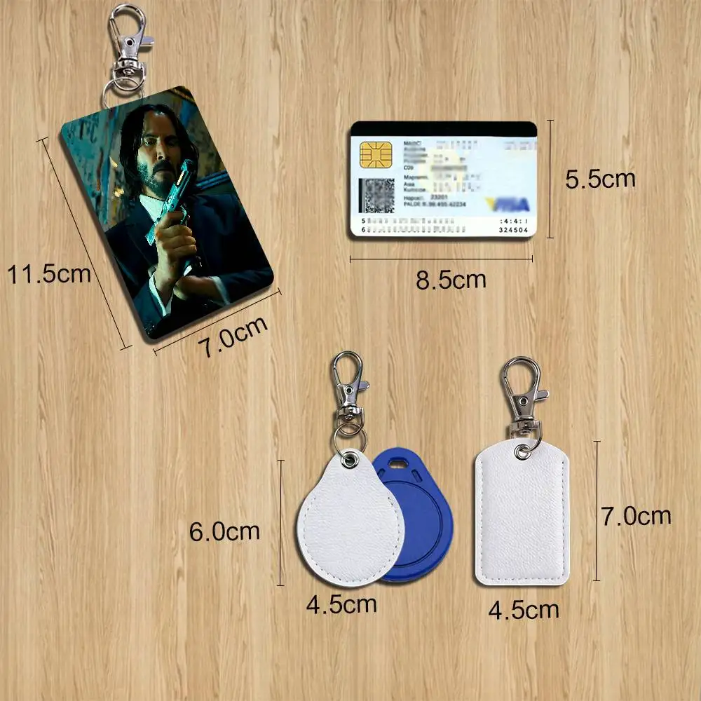 John Wick Don't provoke his dog Rectangle ID Card Case Keychain Access Card Bag Key Tag Ring Leather Card Holder Key Ring Access