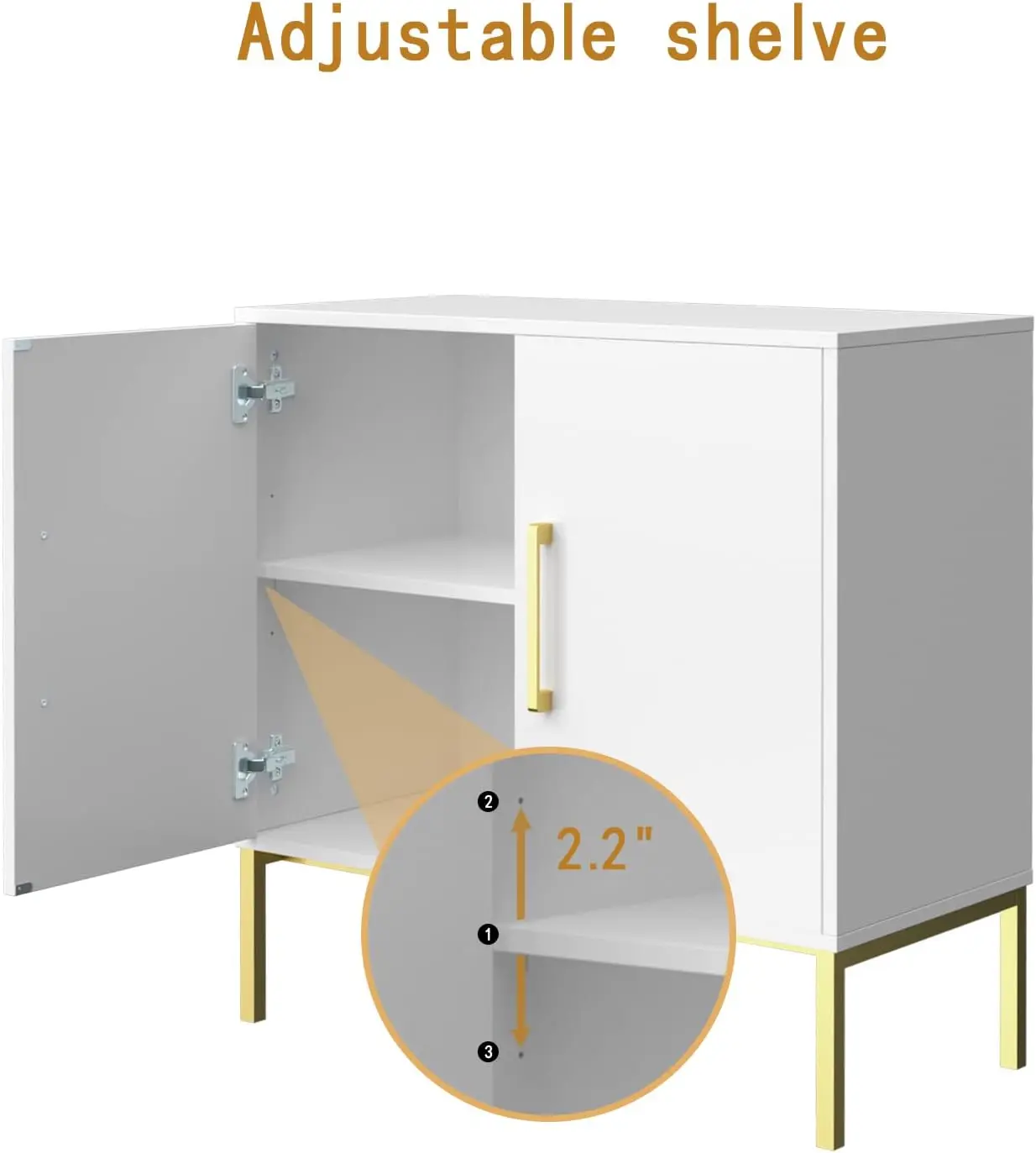 Buffet-Sideboard-Schrank mit Stauraum, moderner freistehender Holzschrank mit verstellbaren Regalen, weiße und goldene Schränke für