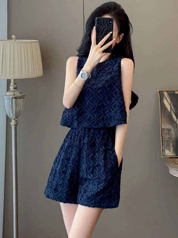 Fashionable Short Sleeveless Top And High Waist Shorts Set for Women Summer 2026 High End Feeling Cotton T-Shirt Two-Piece Suit