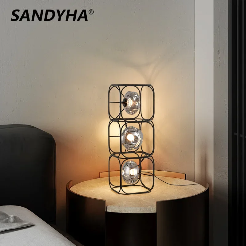 SANDYHA Italian Style Led Floor Lamp Iron Block Design Bedroom Bedside Light for Living Room Decoration Indoor Lighting Fixtures