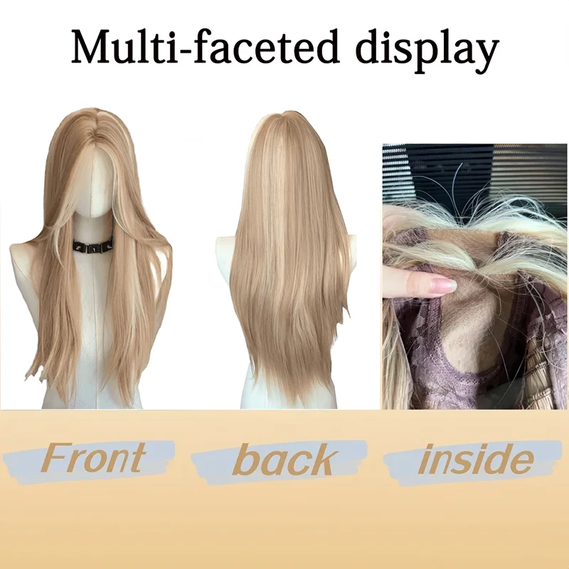 24인치 인조모 갈색 긴 직선 앞면 레이스 가발은 여성의 일상 파티 및 할로윈에 자연스럽게 적합합니다.