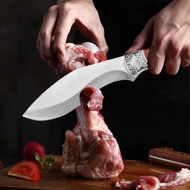 Kitchen Knife Ultra Sharp Chef Knife BBQ Meat Cleaver Utility Boning Stainless Steel Fruit Fish Butcher Knife Wooden Handl