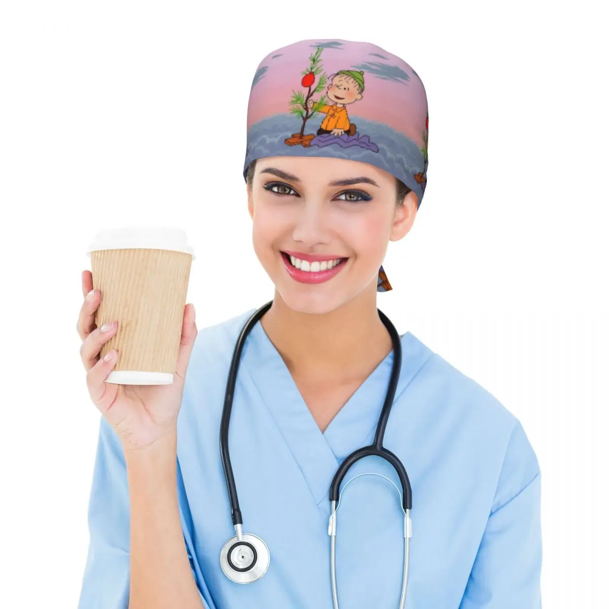 مخصص تشارلي براون عيد الميلاد تنظيف قبعة العمل بارد كبير رئيس يبتسم الوجه فرك قبعة العمليات الجراحية قبعة ممرضة الدعك قبعة ممرضة