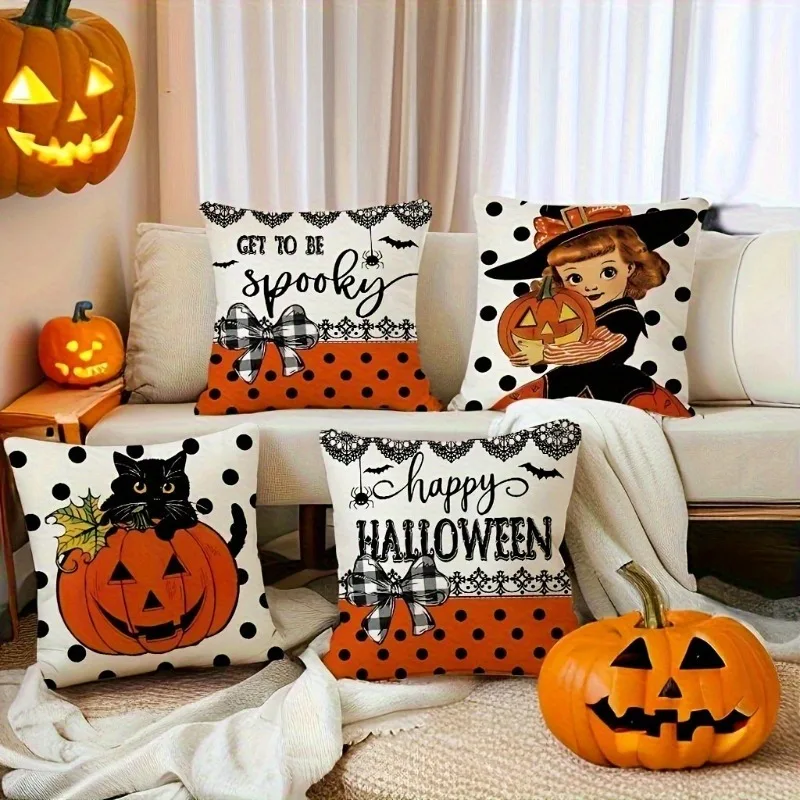 

Spooky and Festive Halloween Pillowcases: Cat, Witch, and Happy Halloween Designs Sofa cushion cover gift