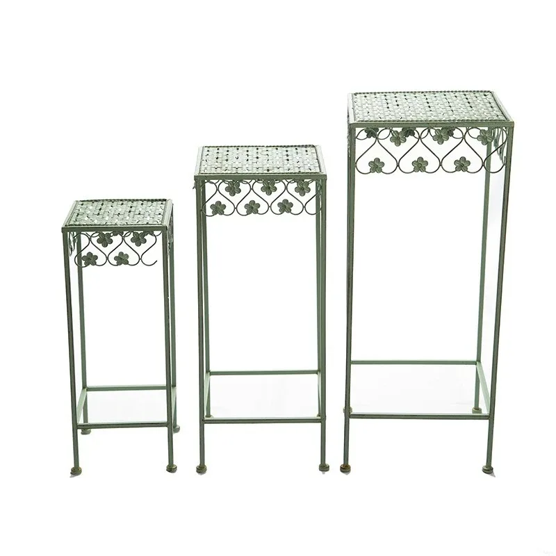 

Wrought iron old flower rack multi-layer indoor and outdoor balcony decorative rack gardening green dill three-piece