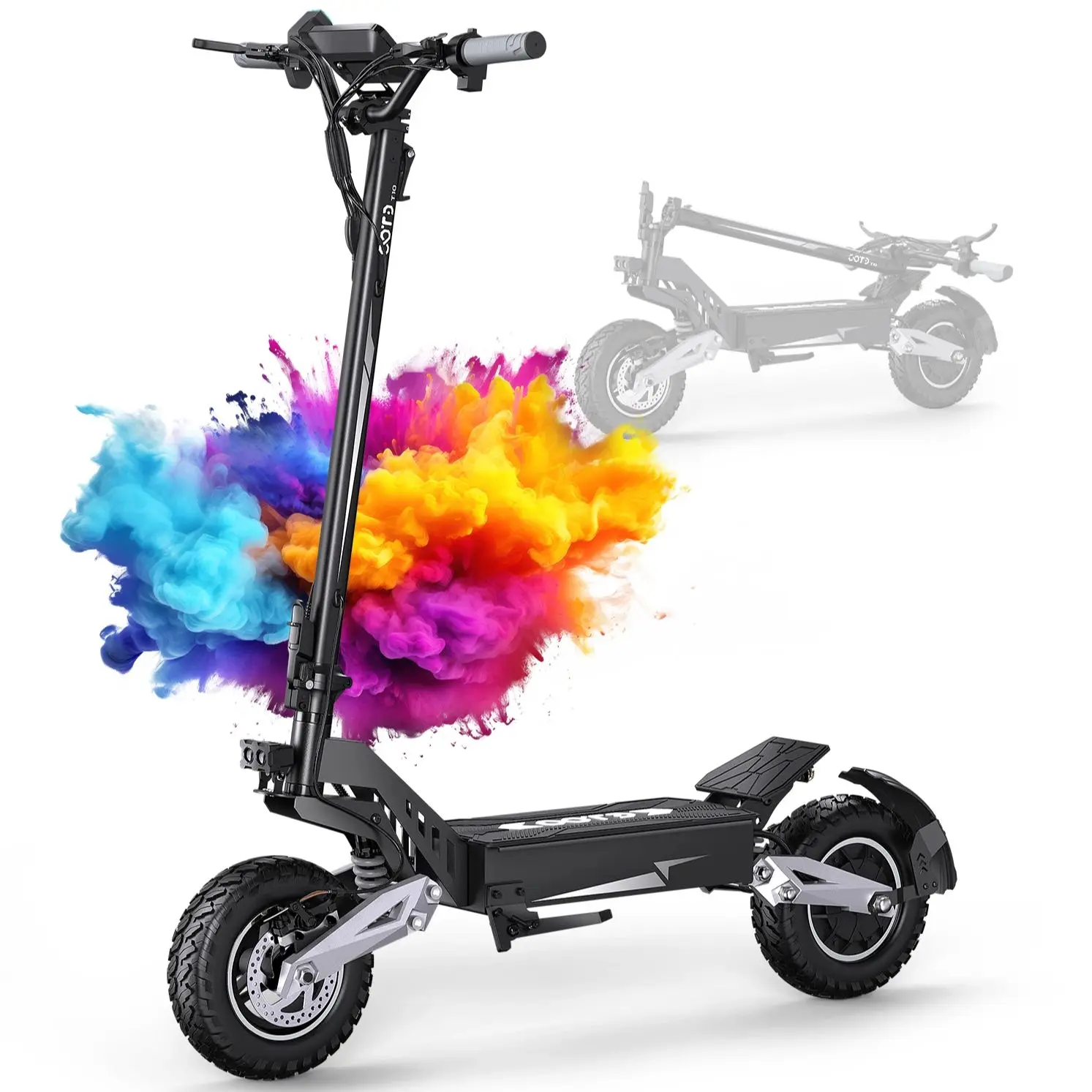 

Электросамокат OOTD T10 для взрослых, складной, с двигателем до 900 Вт и аккумулятором 18 Ач, запас хода 45-60 км, 11-дюймовые колеса для любой местности