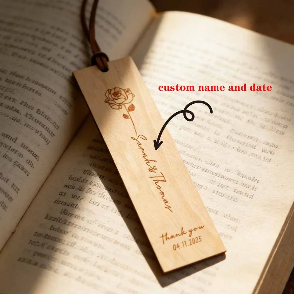 1 Stück Individuelles Holz-Lesezeichen - Personalisierter Name & Text, Design „Kostbare Momente“, DIY, Lasergraviert, Ideal für den täglichen Gebrauch beim Lesen