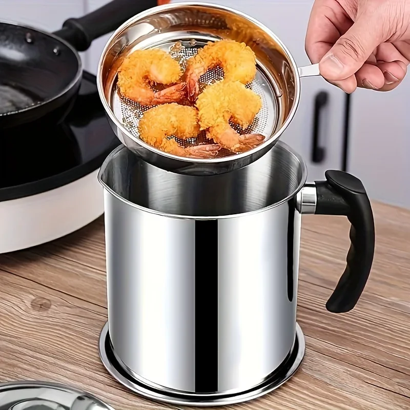

304 stainless steel oil filter pan useful cooking oil filter Kitchen oil pan oil residue filter oil bottle storage container