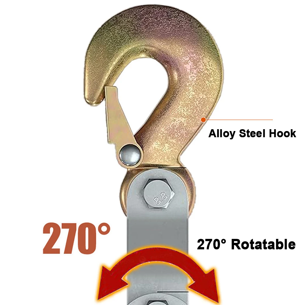 270° Rotatable Manual Lifting Hoist, Zinc Alloy Hook Heavy‑Duty Rope Pulley Block, Handheld Crane with Polyethylene Rope Pulley