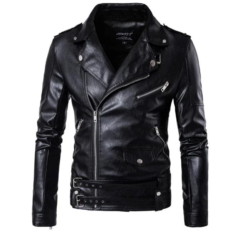 Men's Leather Jacket 2024 New Motorcycle Pilot Leather Jacket Fashion Brand Men's Designer Punk Wind Oblique Zipper Design Coat