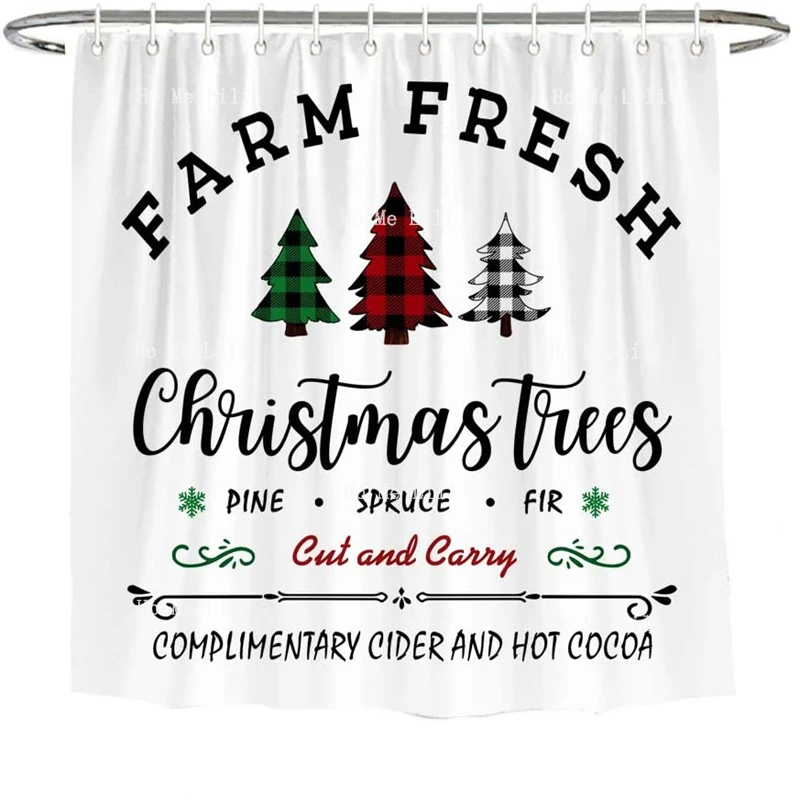 Farm Fresh Buffalo Check Plaid Christmas Gnomes Shower Curtain Set With Hooks Rustic Xmas Tree Wood Bathroom Bathtubs Decor