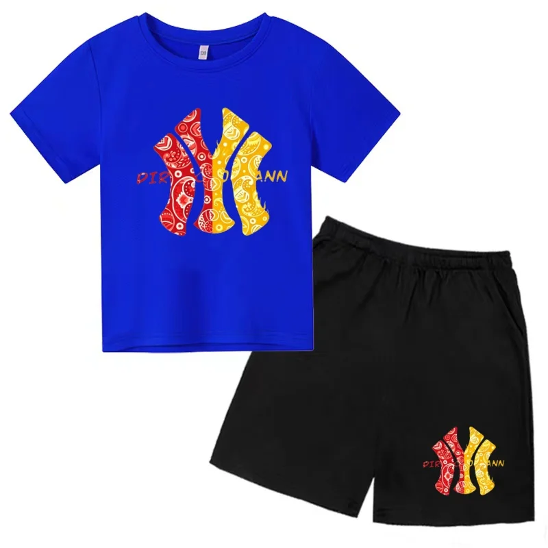 

Kids New Hot Brand Color Trend Letters print T-shirt 3-12Yrs Summer Boy Girls Toddler Short-sleeved+Shorts Casual Coat Sport Set