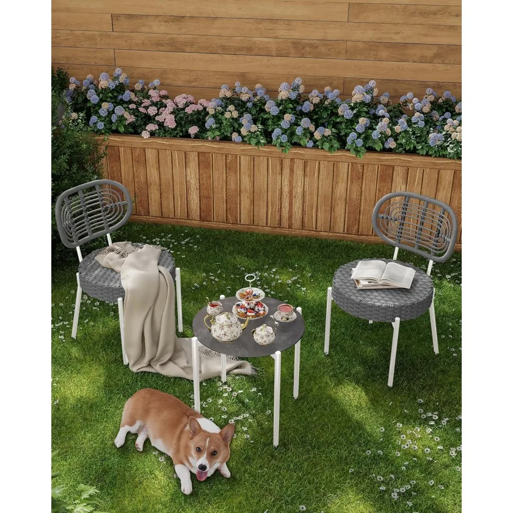 

Outdoor Rattan Furniture Set With Upholstered Chairs and Glass-Top Coffee Table, Suitable for Balcony, Garden, Lawn or Backyard