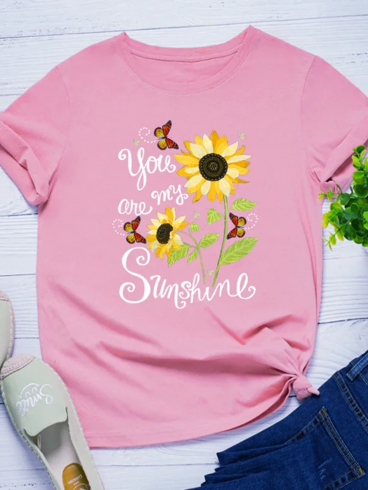 Plus Size Women T Shirt O Neck Loose Women Tshirt Ladies Tee Shirt You Are My Sunshine Sunflower Print Tops Camisetas Mujer