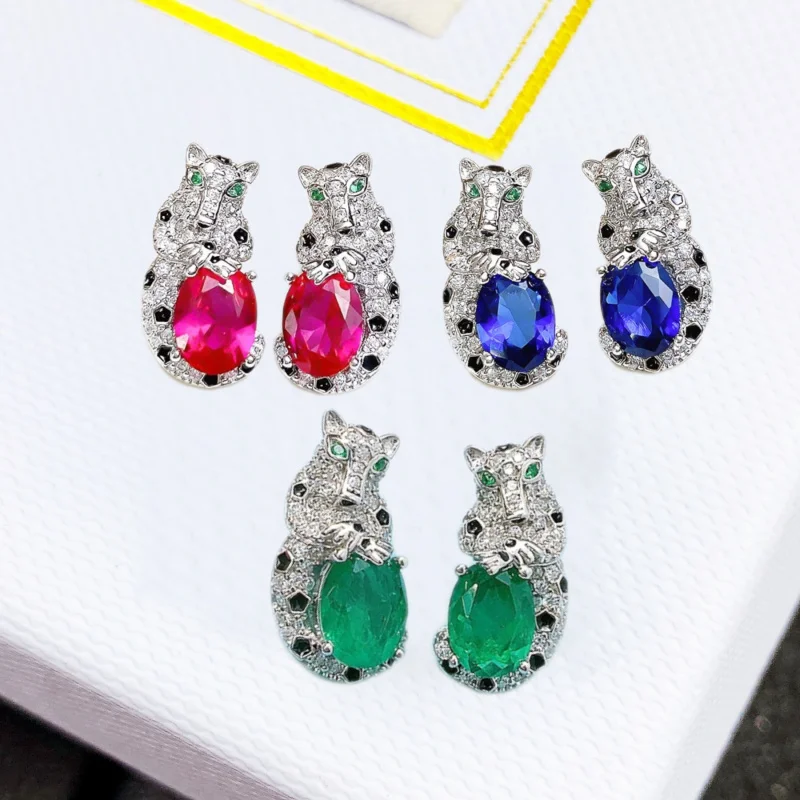 

The new "Kaijia Fashion" series of retro-colored gemstone leopard-shaped earrings. Exquisite earrings and stud earrings - women'