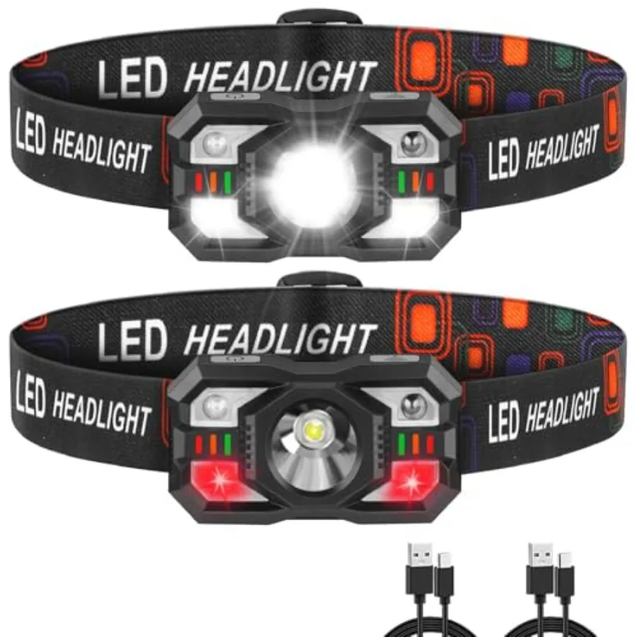 Rechargeable LED Headlamp with Red Light 2Pack