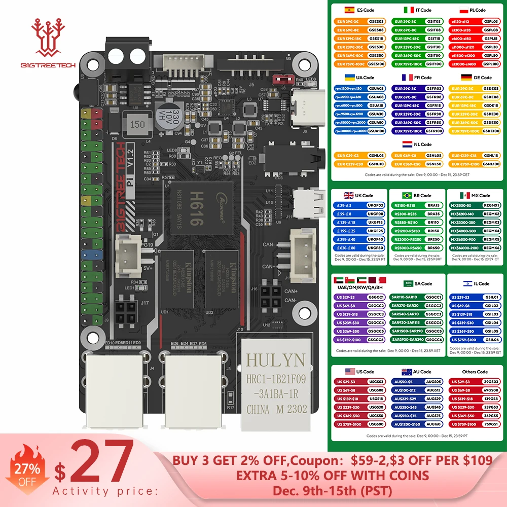 BIGTREETacétone BTT PI 64 Bit Façades de la carte mère Core Cortex-A53 ARM LilBus Sortie HDMI Mise à niveau pour Klipper VS Raspberry PI Orange PI