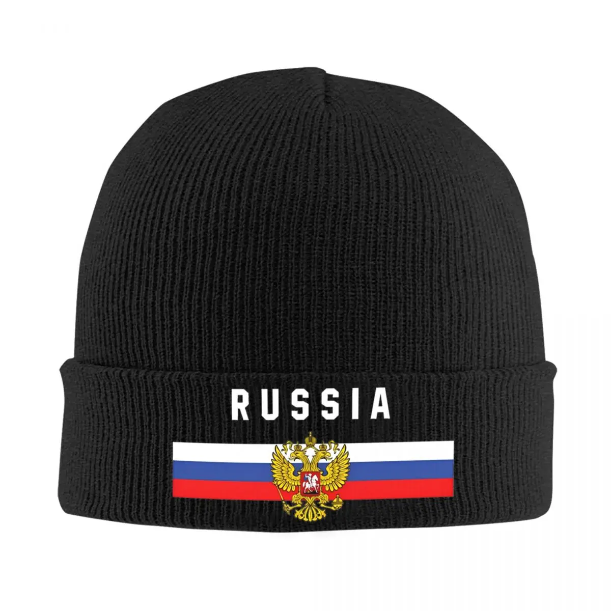 Russia Flag And Coat Of Arms Beanie Hats Bonnet Hats Men Women Unisex Casual Gym Knitting Hat Autumn Winter Printed Elastic Caps