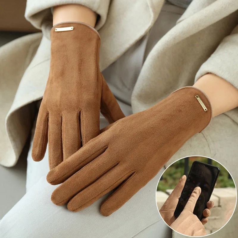 

Women Autumn Winter Keep Warm Touch Screen Thin Suede Gloves Cycling Drive Fashion Elegant Windproof Mittens Winter ﻿Keep Warm