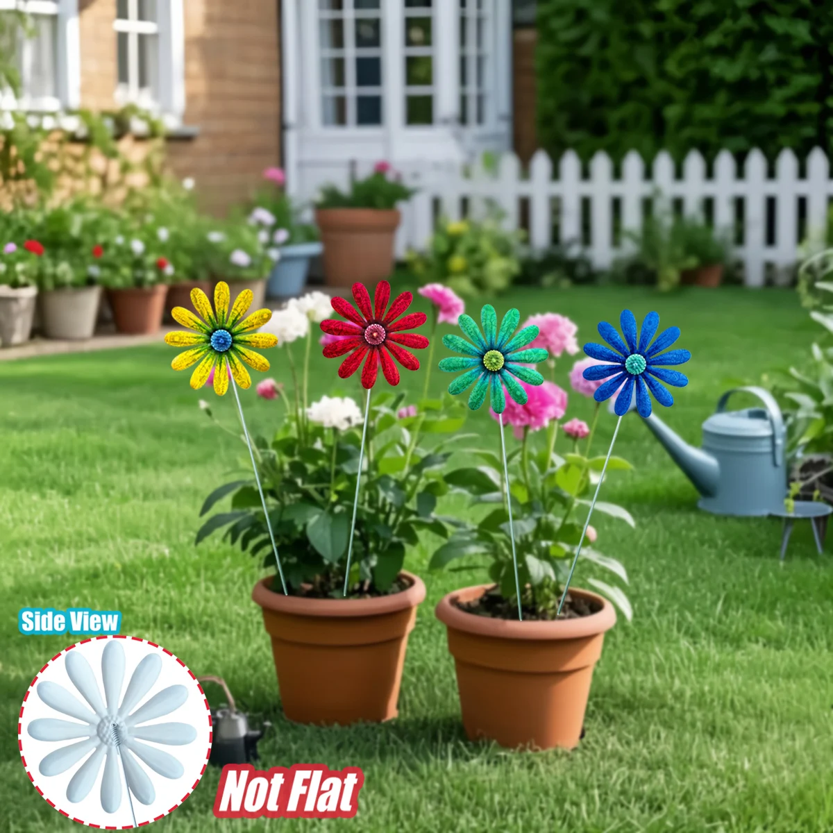 

Metal Flower Garden Stakes, Hand-Painted Rustproof Outdoor Decor for Flower Bed, Yard, Patio, Lawn, Wedding & Mother's Day Gift